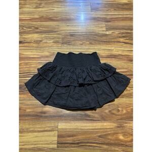 American Eagle Tiered Ruffle Skirt Black Floral Cutouts Elastic Waist Size Small